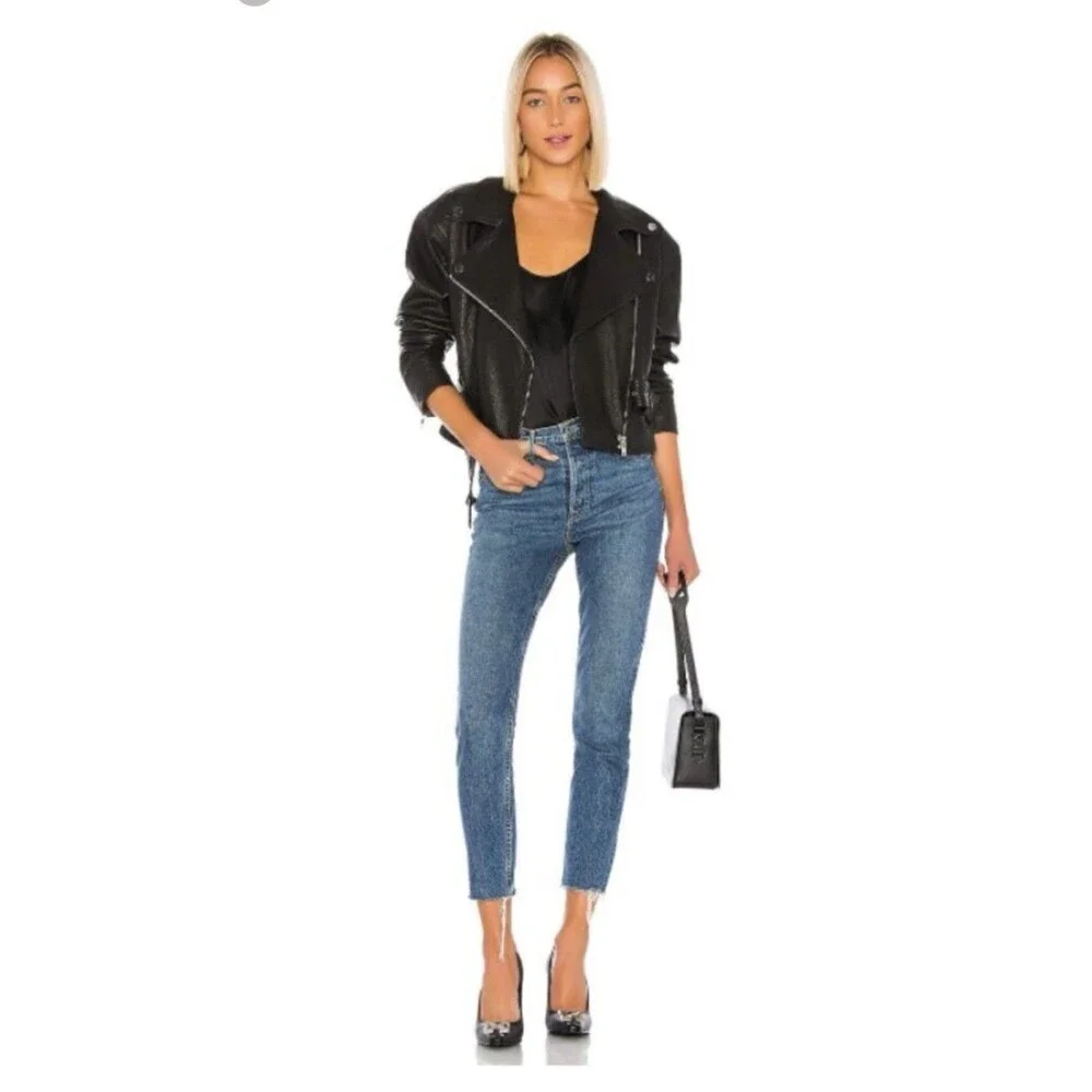Grlfrnd Denim Blue Jeans Karolina Dark Wash Size 24 Raw Hem‎ Forget Me Never